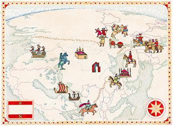 PAUL DAVIS (1938- ) Map of Russia with Czars.                                                                                                    